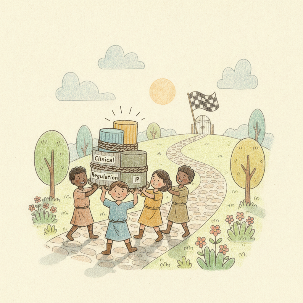 Fig.: the key point — the team that binds all three pillars wins.