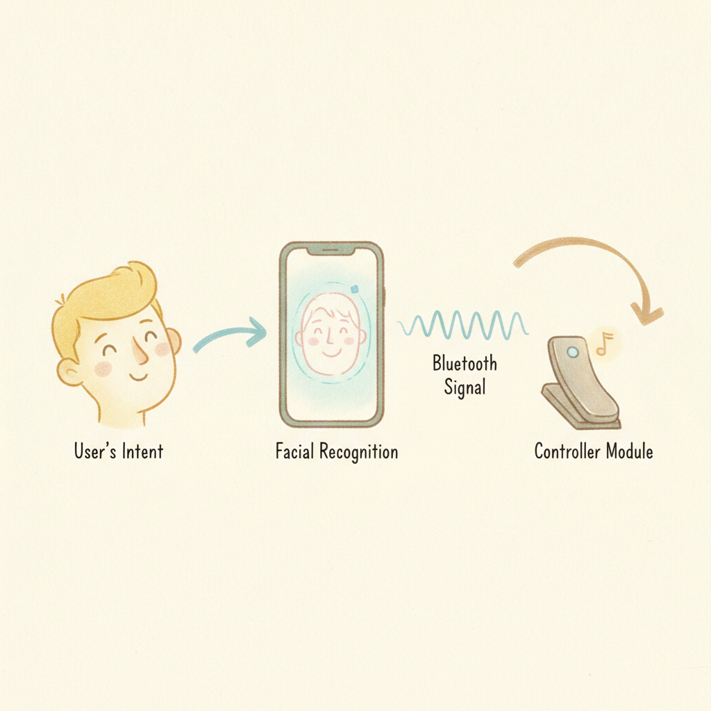 Head tilt → phone (AR) → BLE → device → sustain pedal